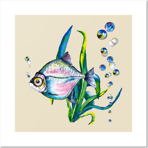 fish hand drawn blue Wall Art by Mako Design 